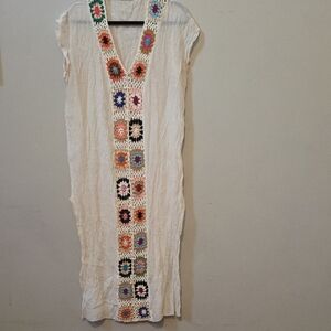 Saks Fifth Avenue Cream Dress with Multicolor Crochet